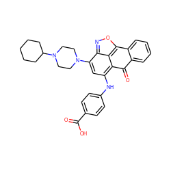 O=C(O)c1ccc(Nc2cc(N3CCN(C4CCCCC4)CC3)c3noc4c3c2C(=O)c2ccccc2-4)cc1 ZINC000003742009