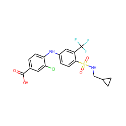 O=C(O)c1ccc(Nc2ccc(S(=O)(=O)NCC3CC3)c(C(F)(F)F)c2)c(Cl)c1 ZINC000143532756