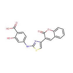 O=C(O)c1ccc(Nc2nc(-c3cc4ccccc4oc3=O)cs2)cc1O ZINC000000784501