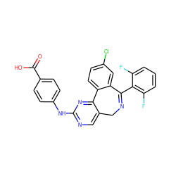 O=C(O)c1ccc(Nc2ncc3c(n2)-c2ccc(Cl)cc2C(c2c(F)cccc2F)=NC3)cc1 ZINC000018825334