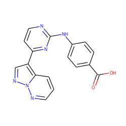 O=C(O)c1ccc(Nc2nccc(-c3cnn4ncccc34)n2)cc1 ZINC000038476947