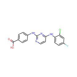 O=C(O)c1ccc(Nc2nccc(Nc3ccc(F)cc3Cl)n2)cc1 ZINC000087613214