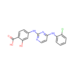 O=C(O)c1ccc(Nc2nccc(Nc3ccccc3Cl)n2)cc1O ZINC000095556678