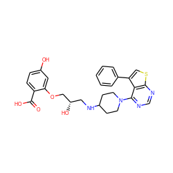 O=C(O)c1ccc(O)cc1OC[C@@H](O)CNC1CCN(c2ncnc3scc(-c4ccccc4)c23)CC1 ZINC000064539419