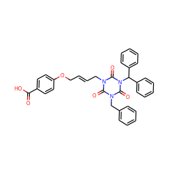 O=C(O)c1ccc(OC/C=C/Cn2c(=O)n(Cc3ccccc3)c(=O)n(C(c3ccccc3)c3ccccc3)c2=O)cc1 ZINC000036310645