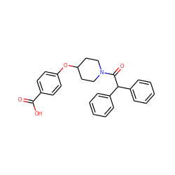 O=C(O)c1ccc(OC2CCN(C(=O)C(c3ccccc3)c3ccccc3)CC2)cc1 ZINC000013475212