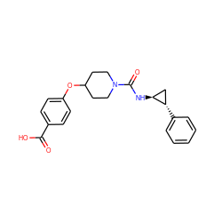 O=C(O)c1ccc(OC2CCN(C(=O)N[C@H]3C[C@@H]3c3ccccc3)CC2)cc1 ZINC000103269884