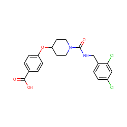 O=C(O)c1ccc(OC2CCN(C(=O)NCc3ccc(Cl)cc3Cl)CC2)cc1 ZINC000045390688