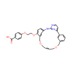 O=C(O)c1ccc(OCCOc2ccc3cc2COC/C=C/COCc2cccc(c2)-c2ccnc(n2)N3)cc1 ZINC001772599644