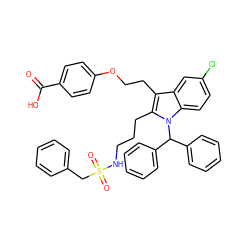 O=C(O)c1ccc(OCCc2c(CCCNS(=O)(=O)Cc3ccccc3)n(C(c3ccccc3)c3ccccc3)c3ccc(Cl)cc23)cc1 ZINC000049776223