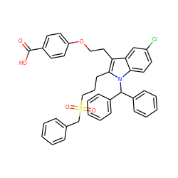 O=C(O)c1ccc(OCCc2c(CCCS(=O)(=O)Cc3ccccc3)n(C(c3ccccc3)c3ccccc3)c3ccc(Cl)cc23)cc1 ZINC000049776281