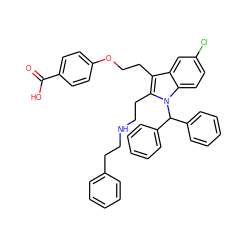 O=C(O)c1ccc(OCCc2c(CCNCCc3ccccc3)n(C(c3ccccc3)c3ccccc3)c3ccc(Cl)cc23)cc1 ZINC000036310661