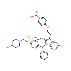 O=C(O)c1ccc(OCCc2c(CCNS(=O)(=O)CCN3CCC(O)CC3)n(C(c3ccccc3)c3ccccc3)c3ccc(Cl)cc23)cc1 ZINC000049898900