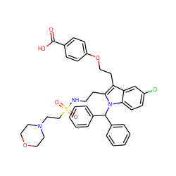 O=C(O)c1ccc(OCCc2c(CCNS(=O)(=O)CCN3CCOCC3)n(C(c3ccccc3)c3ccccc3)c3ccc(Cl)cc23)cc1 ZINC000049833383