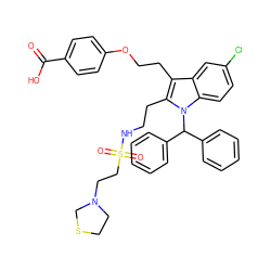 O=C(O)c1ccc(OCCc2c(CCNS(=O)(=O)CCN3CCSC3)n(C(c3ccccc3)c3ccccc3)c3ccc(Cl)cc23)cc1 ZINC000049889221