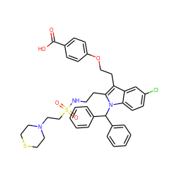 O=C(O)c1ccc(OCCc2c(CCNS(=O)(=O)CCN3CCSCC3)n(C(c3ccccc3)c3ccccc3)c3ccc(Cl)cc23)cc1 ZINC000049889172