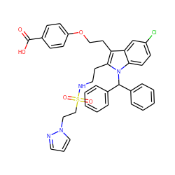 O=C(O)c1ccc(OCCc2c(CCNS(=O)(=O)CCn3cccn3)n(C(c3ccccc3)c3ccccc3)c3ccc(Cl)cc23)cc1 ZINC000049889431