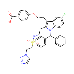 O=C(O)c1ccc(OCCc2c(CCNS(=O)(=O)CCn3ccnn3)n(C(c3ccccc3)c3ccccc3)c3ccc(Cl)cc23)cc1 ZINC000049899507