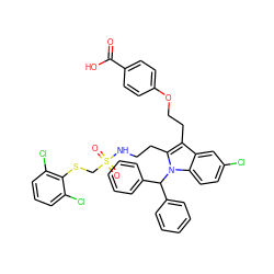 O=C(O)c1ccc(OCCc2c(CCNS(=O)(=O)CSc3c(Cl)cccc3Cl)n(C(c3ccccc3)c3ccccc3)c3ccc(Cl)cc23)cc1 ZINC000095540650