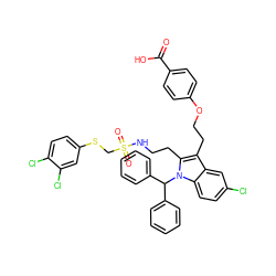 O=C(O)c1ccc(OCCc2c(CCNS(=O)(=O)CSc3ccc(Cl)c(Cl)c3)n(C(c3ccccc3)c3ccccc3)c3ccc(Cl)cc23)cc1 ZINC000095615092