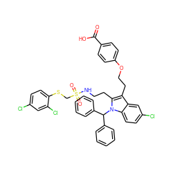 O=C(O)c1ccc(OCCc2c(CCNS(=O)(=O)CSc3ccc(Cl)cc3Cl)n(C(c3ccccc3)c3ccccc3)c3ccc(Cl)cc23)cc1 ZINC000095615857