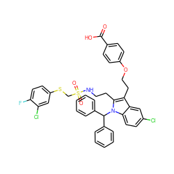 O=C(O)c1ccc(OCCc2c(CCNS(=O)(=O)CSc3ccc(F)c(Cl)c3)n(C(c3ccccc3)c3ccccc3)c3ccc(Cl)cc23)cc1 ZINC000095615649