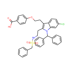 O=C(O)c1ccc(OCCc2c(CCNS(=O)(=O)Cc3ccccc3)n(C(c3ccccc3)c3ccccc3)c3cc(Cl)ccc23)cc1 ZINC000049942498