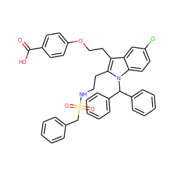 O=C(O)c1ccc(OCCc2c(CCNS(=O)(=O)Cc3ccccc3)n(C(c3ccccc3)c3ccccc3)c3ccc(Cl)cc23)cc1 ZINC000003942037