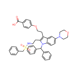 O=C(O)c1ccc(OCCc2c(CCNS(=O)(=O)Cc3ccccc3)n(C(c3ccccc3)c3ccccc3)c3ccc(N4CCOCC4)cc23)cc1 ZINC000049778239