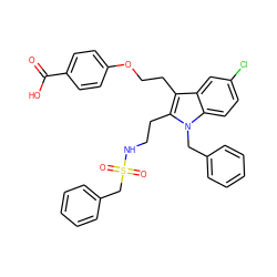 O=C(O)c1ccc(OCCc2c(CCNS(=O)(=O)Cc3ccccc3)n(Cc3ccccc3)c3ccc(Cl)cc23)cc1 ZINC000036310663