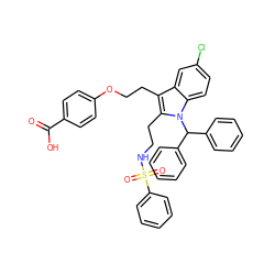 O=C(O)c1ccc(OCCc2c(CCNS(=O)(=O)c3ccccc3)n(C(c3ccccc3)c3ccccc3)c3ccc(Cl)cc23)cc1 ZINC000049942488