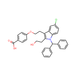 O=C(O)c1ccc(OCCc2c(CCO)n(C(c3ccccc3)c3ccccc3)c3ccc(Cl)cc23)cc1 ZINC000035275095