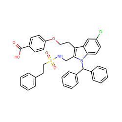 O=C(O)c1ccc(OCCc2c(CNS(=O)(=O)CCc3ccccc3)n(C(c3ccccc3)c3ccccc3)c3ccc(Cl)cc23)cc1 ZINC000049942491