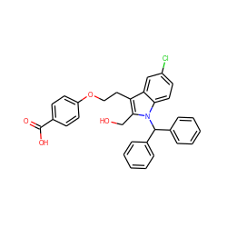 O=C(O)c1ccc(OCCc2c(CO)n(C(c3ccccc3)c3ccccc3)c3ccc(Cl)cc23)cc1 ZINC000035274139