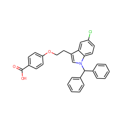 O=C(O)c1ccc(OCCc2cn(C(c3ccccc3)c3ccccc3)c3ccc(Cl)cc23)cc1 ZINC000013678388