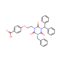 O=C(O)c1ccc(OCCn2c(=O)n(Cc3ccccc3)c(=O)n(C(c3ccccc3)c3ccccc3)c2=O)cc1 ZINC000036310656