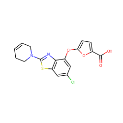 O=C(O)c1ccc(Oc2cc(Cl)cc3sc(N4CC=CCC4)nc23)o1 ZINC000208136465