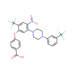 O=C(O)c1ccc(Oc2cc(N3CCN(c4cccc(C(F)(F)F)c4)CC3)c([N+](=O)[O-])cc2C(F)(F)F)cc1 ZINC000027875401