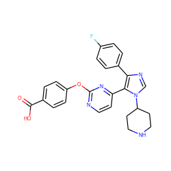 O=C(O)c1ccc(Oc2nccc(-c3c(-c4ccc(F)cc4)ncn3C3CCNCC3)n2)cc1 ZINC000036127102