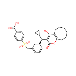 O=C(O)c1ccc(S(=O)(=O)Cc2cccc([C@H](c3c(O)c4c(oc3=O)CCCCCC4)C3CC3)c2)cc1 ZINC000027330093