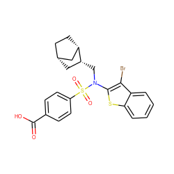 O=C(O)c1ccc(S(=O)(=O)N(C[C@@H]2C[C@@H]3CC[C@H]2C3)c2sc3ccccc3c2Br)cc1 ZINC001772619861