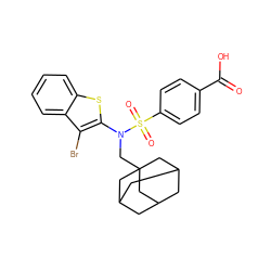 O=C(O)c1ccc(S(=O)(=O)N(CC23CC4CC(CC(C4)C2)C3)c2sc3ccccc3c2Br)cc1 ZINC000115230627