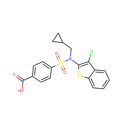 O=C(O)c1ccc(S(=O)(=O)N(CC2CC2)c2sc3ccccc3c2Cl)cc1 ZINC000115230533