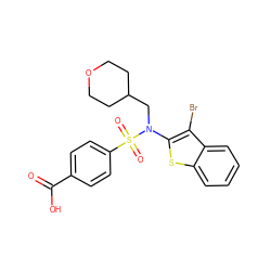 O=C(O)c1ccc(S(=O)(=O)N(CC2CCOCC2)c2sc3ccccc3c2Br)cc1 ZINC000115233397