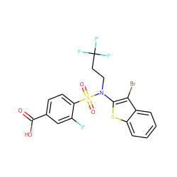 O=C(O)c1ccc(S(=O)(=O)N(CCC(F)(F)F)c2sc3ccccc3c2Br)c(F)c1 ZINC000115231009