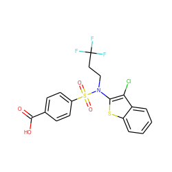 O=C(O)c1ccc(S(=O)(=O)N(CCC(F)(F)F)c2sc3ccccc3c2Cl)cc1 ZINC000115232908