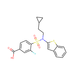 O=C(O)c1ccc(S(=O)(=O)N(CCC2CC2)c2cc3ccccc3s2)c(F)c1 ZINC000115231432