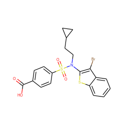 O=C(O)c1ccc(S(=O)(=O)N(CCC2CC2)c2sc3ccccc3c2Br)cc1 ZINC000115235558