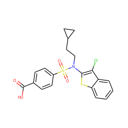 O=C(O)c1ccc(S(=O)(=O)N(CCC2CC2)c2sc3ccccc3c2Cl)cc1 ZINC000115237776