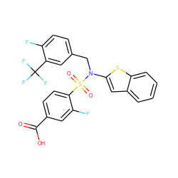 O=C(O)c1ccc(S(=O)(=O)N(Cc2ccc(F)c(C(F)(F)F)c2)c2cc3ccccc3s2)c(F)c1 ZINC000115234503